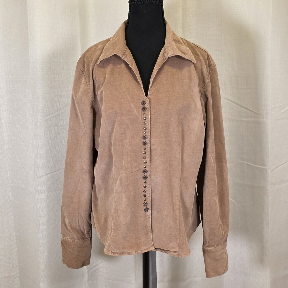 Y2K Harvé Benard Boho Western Corduroy Blouse Brown Size L